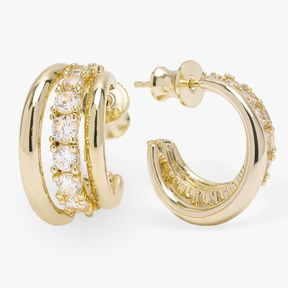Melinda Maria Heiress Oh She Fancy Smooth & Diamonds Hoops Gold NEW - FIRM ✨️